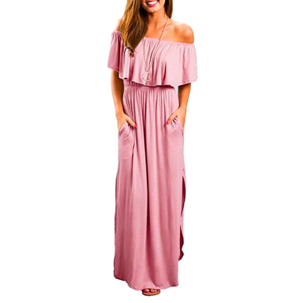 Thanth Women’s Blush Pink Off The Shoulder Maxi Dress 
Size XS